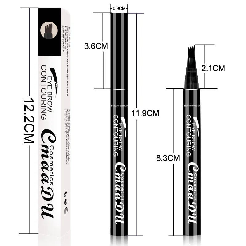 CmaaDu 4-Head Eyebrow Pencil in three shades black brown grey with four-point tip for precise brow application