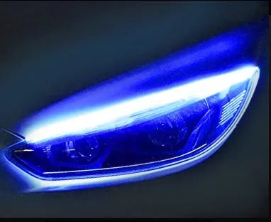 Car LED daytime running light strip in silicone waterproof casing with flowing turn signal effect