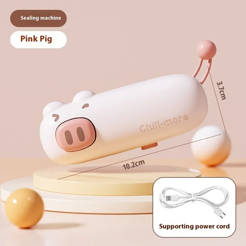 Portable rechargeable mini bag sealer in coffee bear design with USB Type-C charging, for sealing plastic snack bags