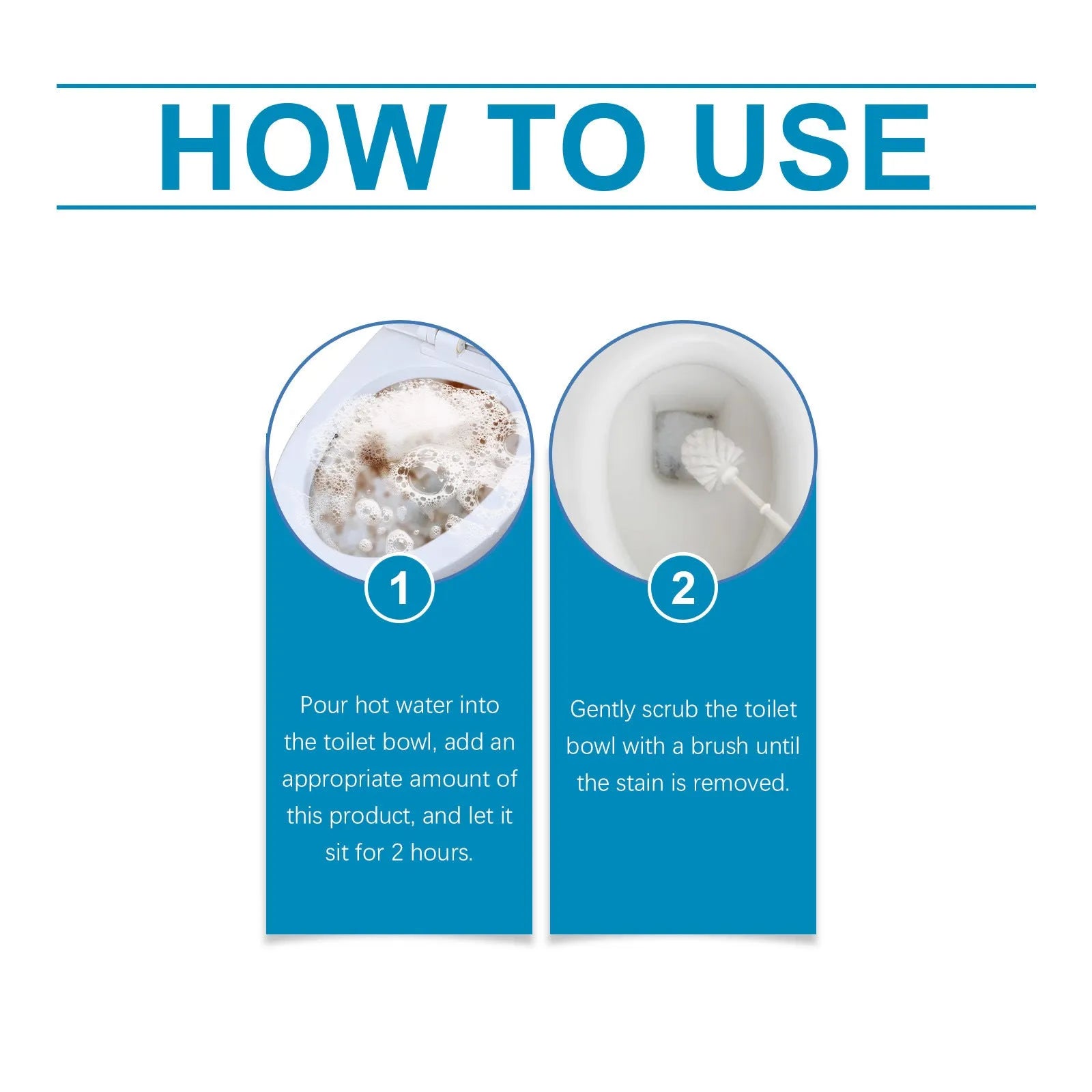 Four sealed sachets of toilet cleaning powder with descaling and stain removal text.