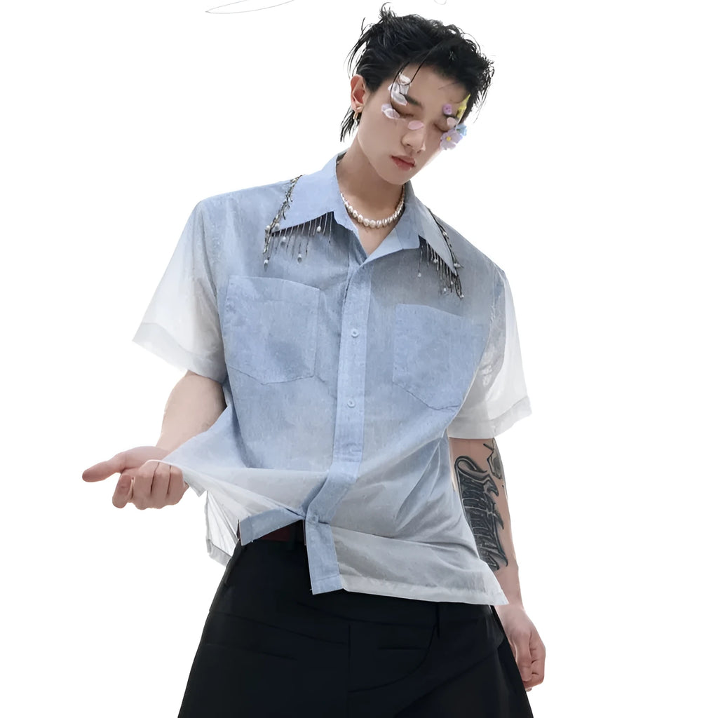 Blue solid colour half sleeve summer shirt with loose fit design
