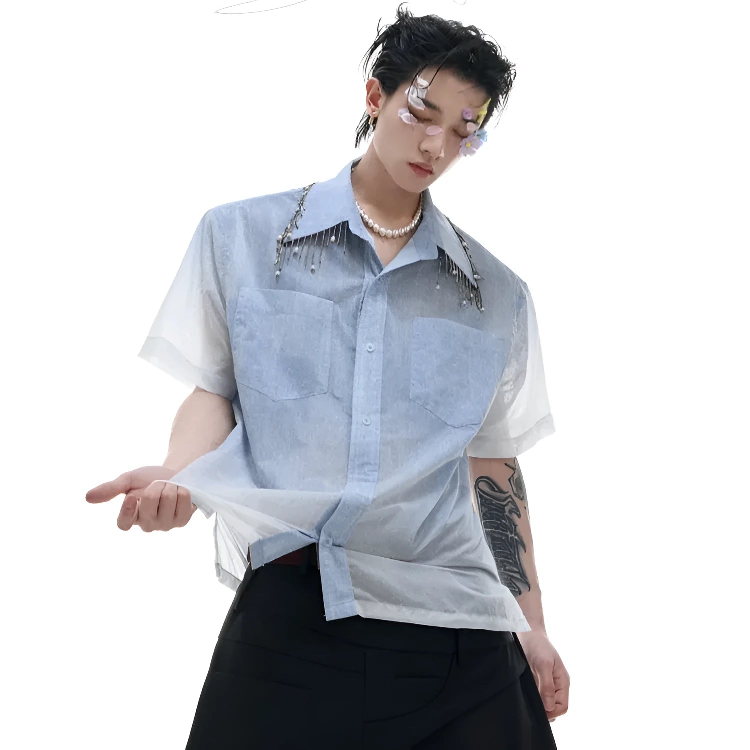 Blue solid colour half sleeve summer shirt with loose fit design