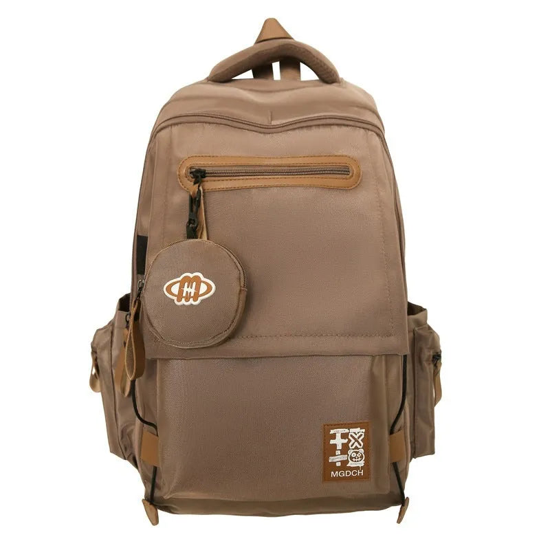 Large-capacity nylon backpack for middle school students with curved shoulder straps in street trend style