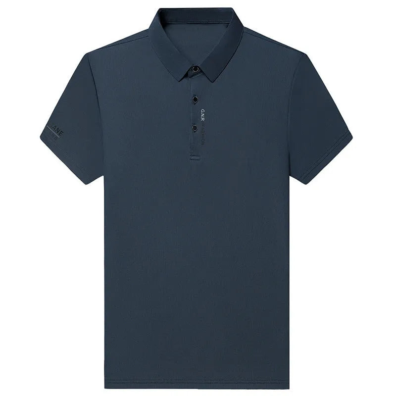Men's waffle short sleeve polo shirt, loose fit, polyester, side slits, available in black, green, khaki, and other colours