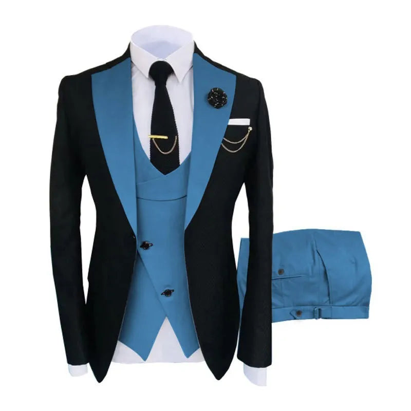 Men's slim fit three-piece business suit with vest in cotton fabric for formal occasions