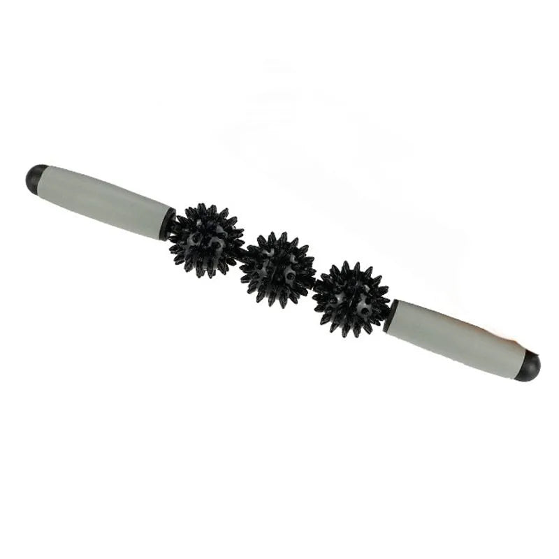 Anti-cellulite massager stick with hedgehog-shaped trigger point balls and ergonomic handle