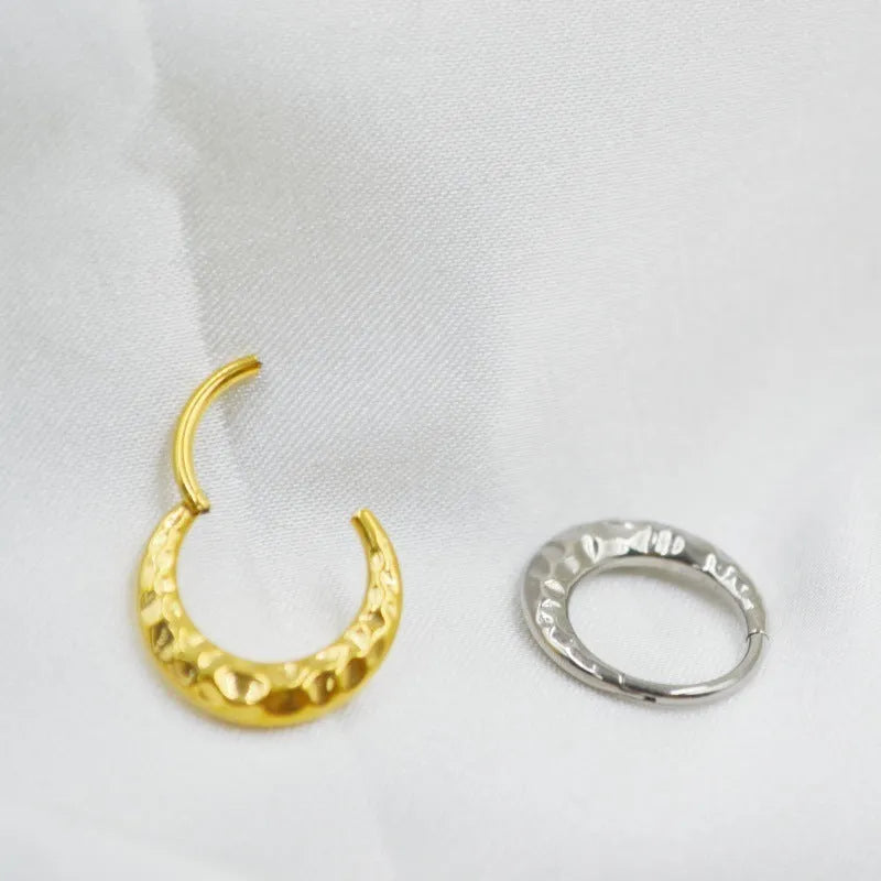 Titanium alloy concave-convex carved nose ring in gold or silver colour with ASTM F136 certification