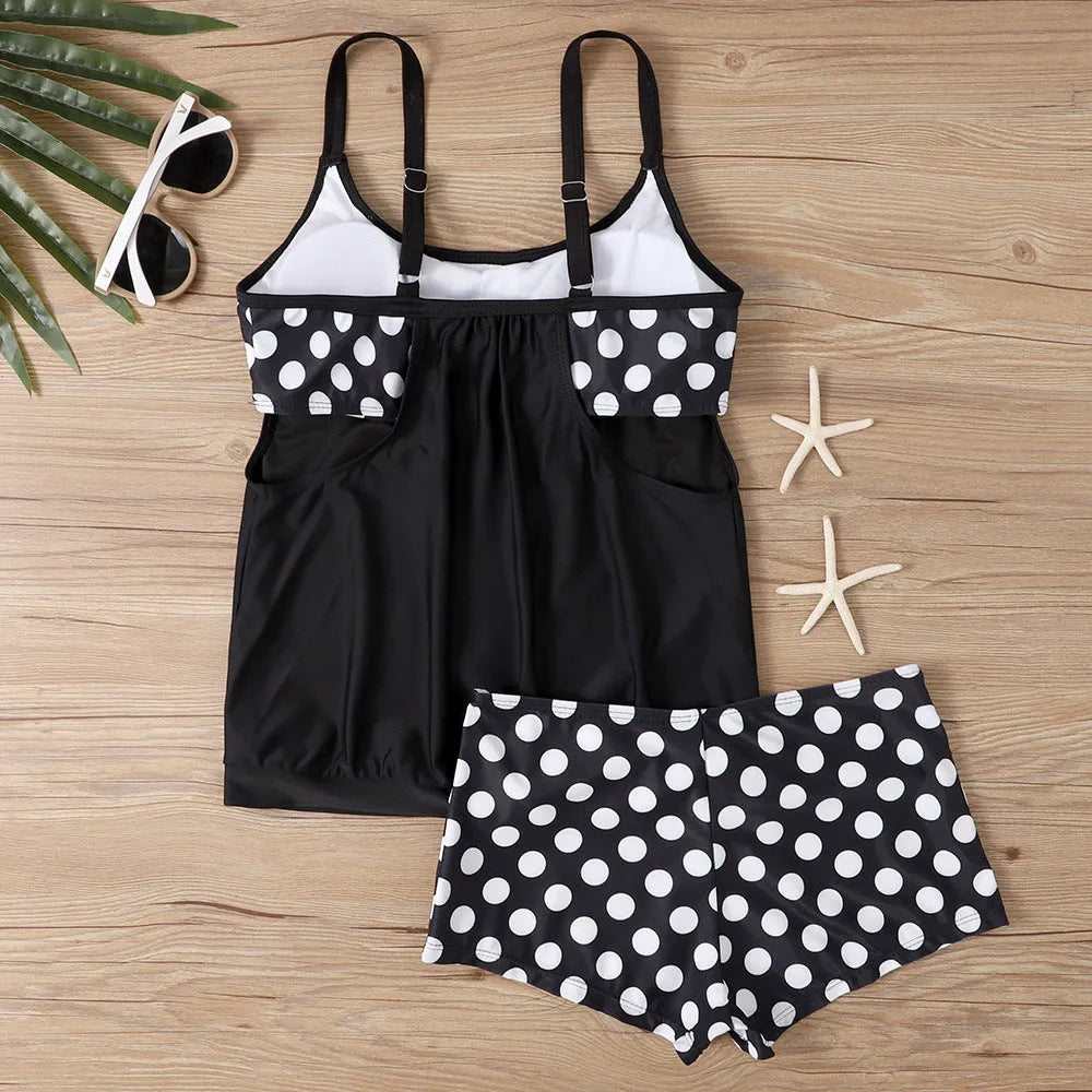 Women's polka dot high-waist swimsuit in polyester fabric for swimming and sports
