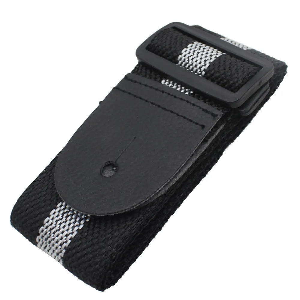 Folk stripe patterned woven instrument strap for electric guitar, bass, or ukulele.
