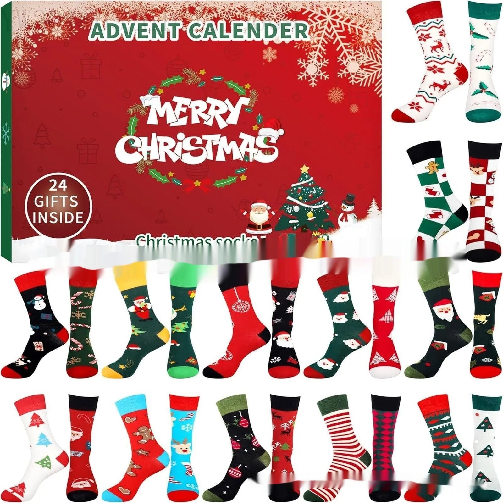 Christmas Socks Blind Box containing one mini resin or plastic stocking ornament from styles A-G.
