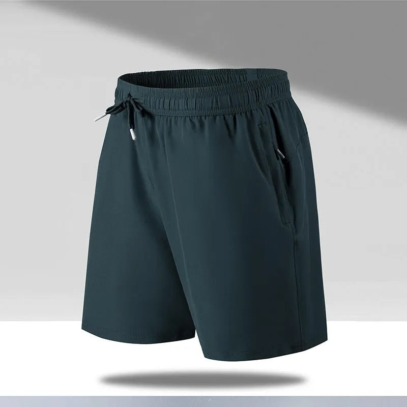 Men's loose fit quick-dry beach shorts in polyester ice silk fabric with micro-elastic waistband