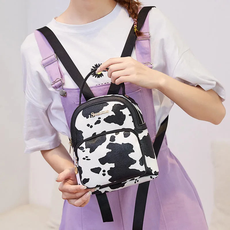Girls small backpack PU leather Korean style with three-dimensional outer pocket in snake white colour