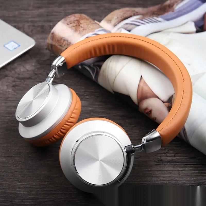 Wireless Bluetooth headset in black with over-ear head-mounted design and fashion simple style