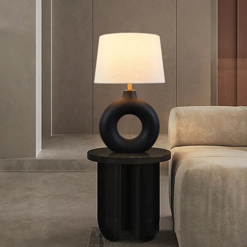 Japanese style pottery pot table lamp with button switch in white or black finish
