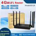 Industrial iron box 4G router with power adapter on a table, showing compact size and DC power port.
