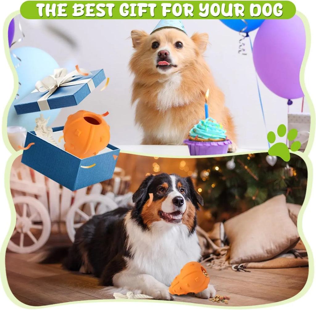 Natural rubber stuffable dog toy for small medium breeds with longer strap for fetch and tug