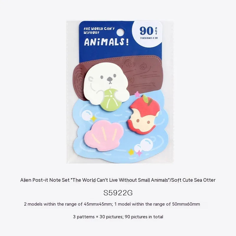 Small animal shaped sticky note set showing one of six cartoon cover designs, 90 pages.