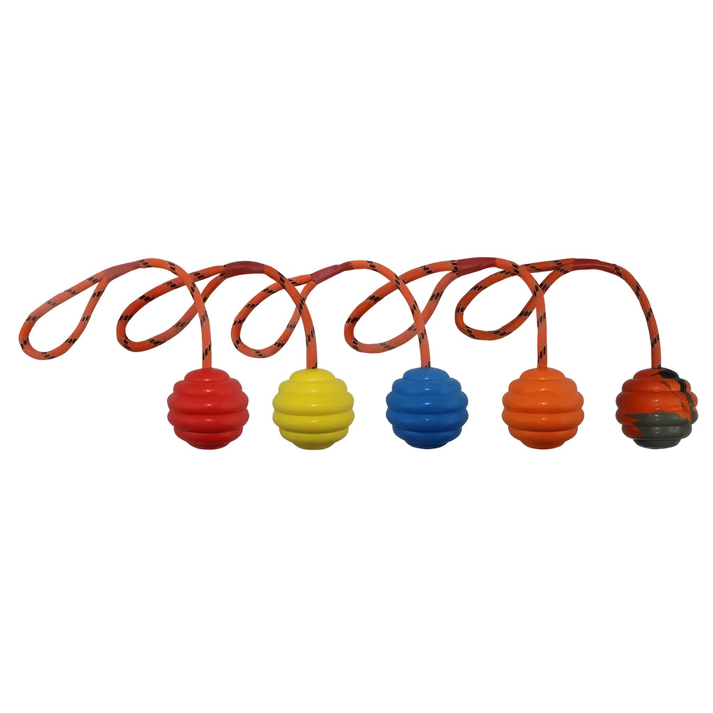 Rubber dog ball with rope knots, 6cm diameter chew toy in multiple colour options