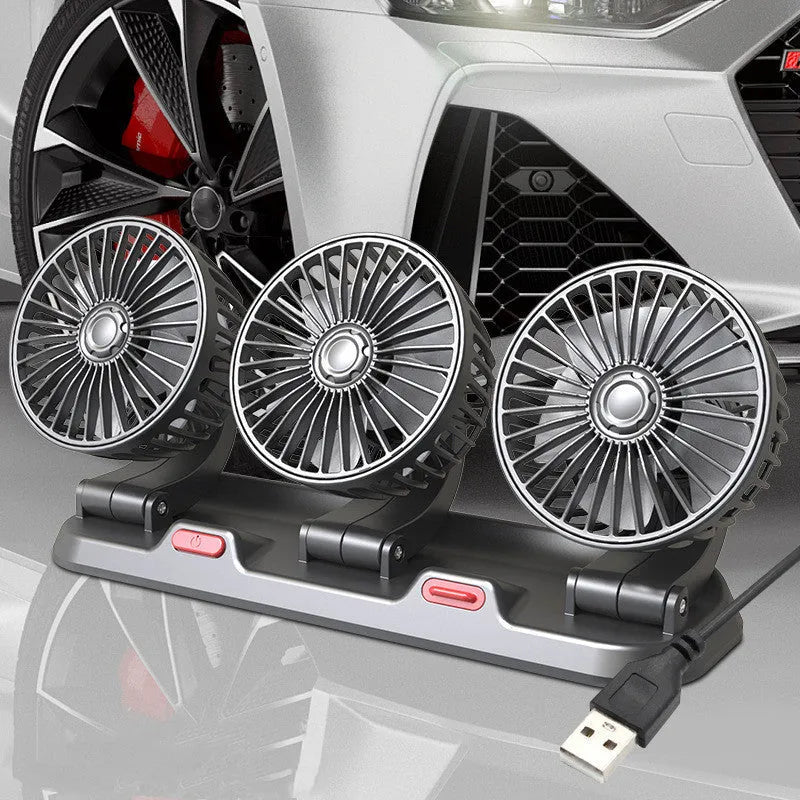 Three head automotive cooling fan with ABS motor, 30.2 cm width, for 5V 12V 24V vehicle systems