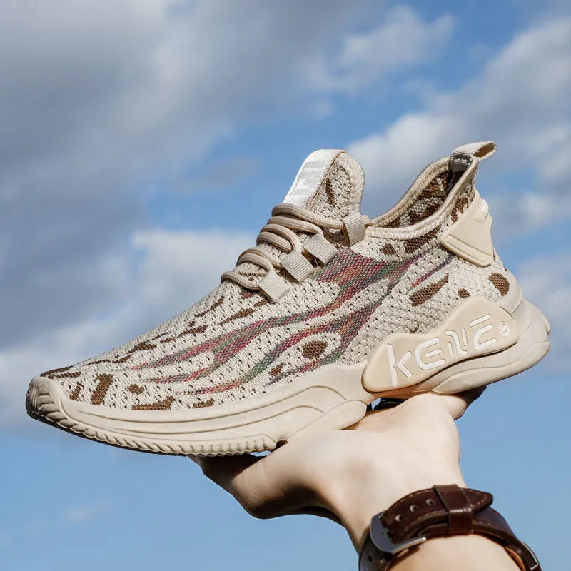 Men's casual sports shoes with flying weave upper, rubber sole, round toe, in ZM-56 brown colour