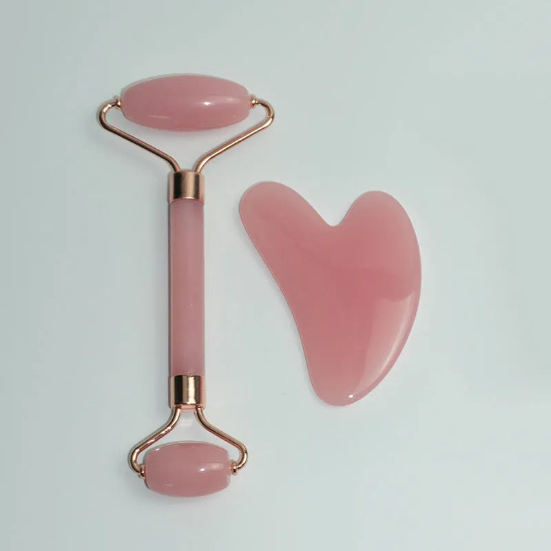 Stainless steel facial massage board set with heart-shaped design and scraping plate