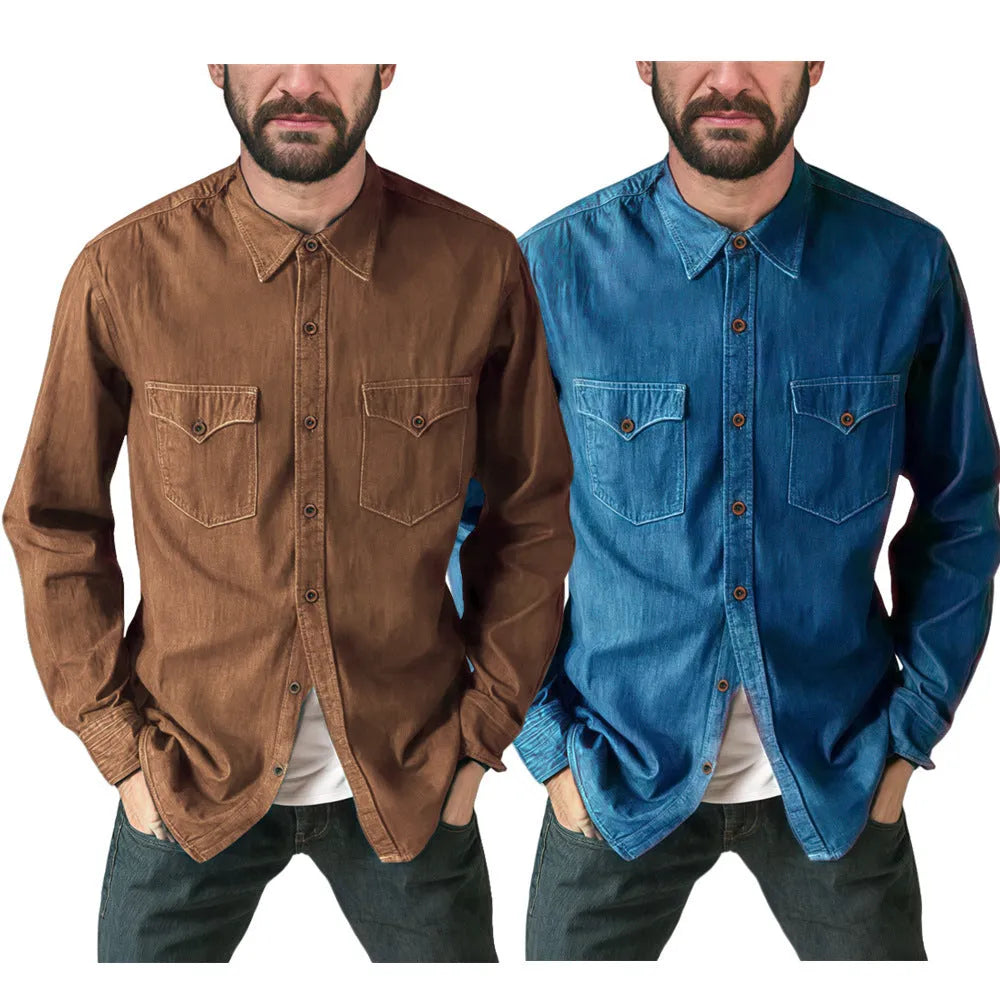 Men's regular fit denim cardigan coat in khaki, available in sizes S to 3XL