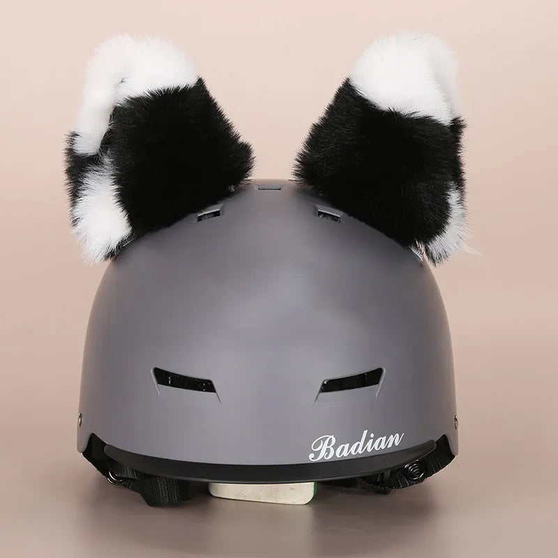 Ski helmet decoration with colourful cartoon character design in soft plush fabric