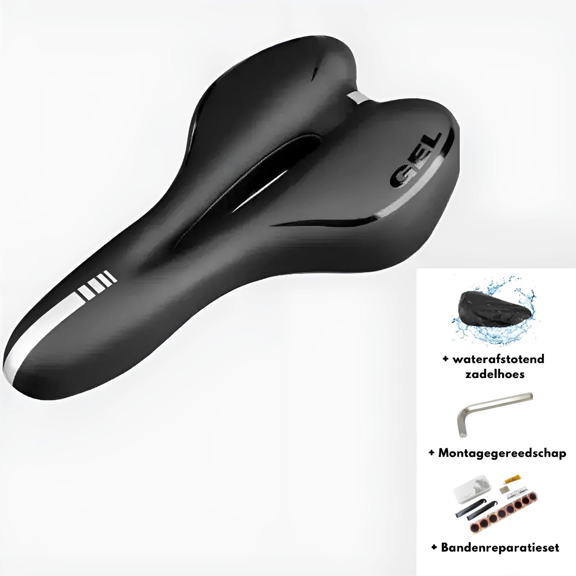Bicycle cushion with soft padding and PU leather cover, includes waterproof cover and maintenance tools