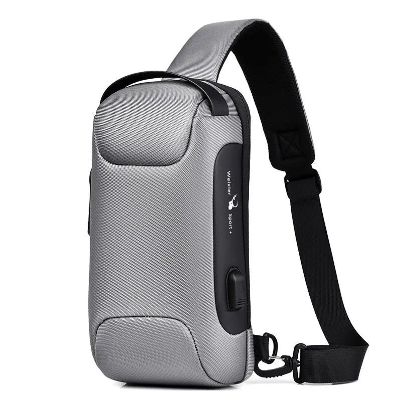 Waterproof Oxford cloth anti-theft shoulder bag showing organisational pockets and zipper closure