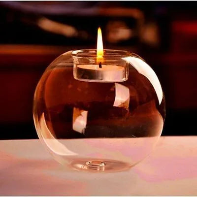 Handmade hot glass Europe style round hollow candle holder in three sizes