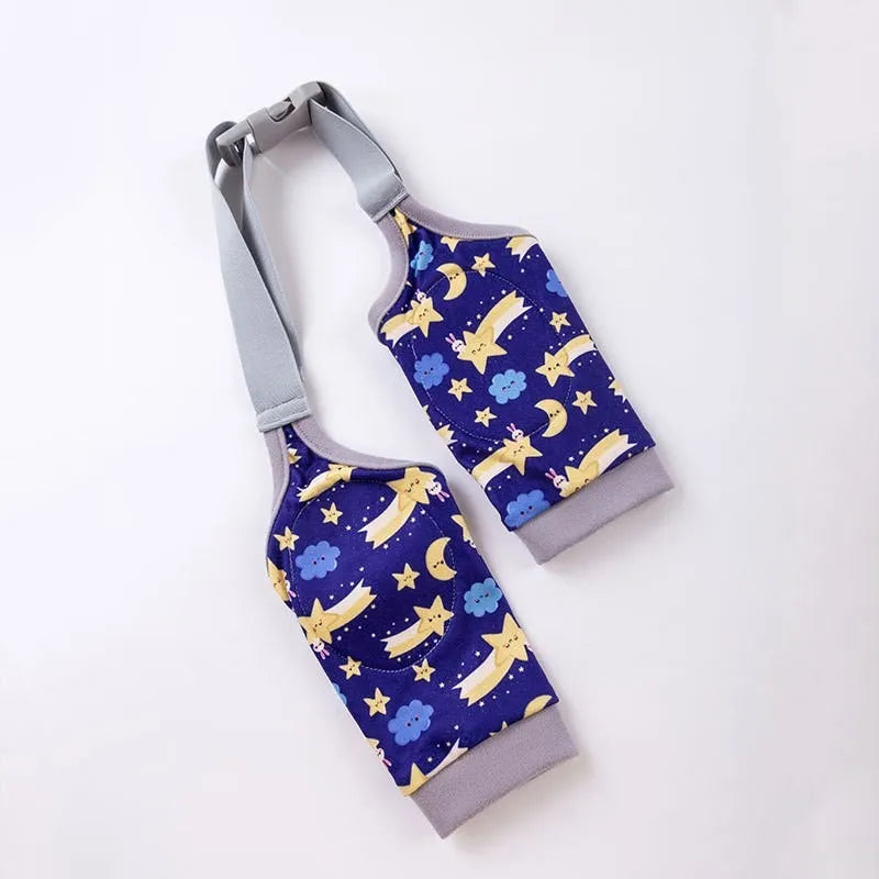 Blue dog knee brace with elbow padding and matching scarf shown on medium-sized dog