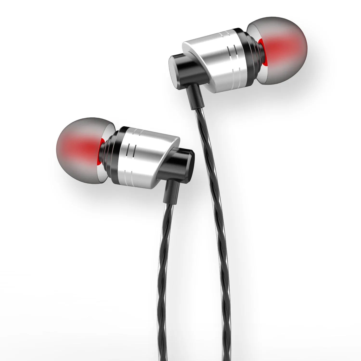 Black wired in-ear headphones with microphone on cable and 3.5mm plug