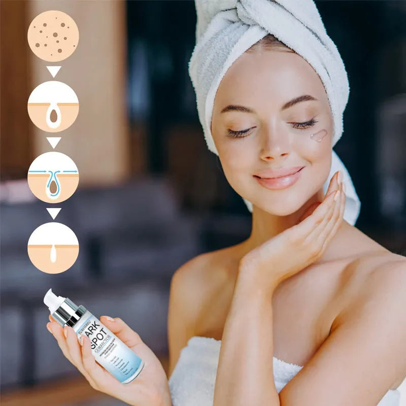 Bottle of spot lightening essence for brightening, moisturising, and tightening skin.