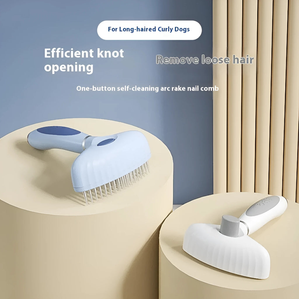 Double row stainless steel pet comb for dog grooming in azure light blue colour