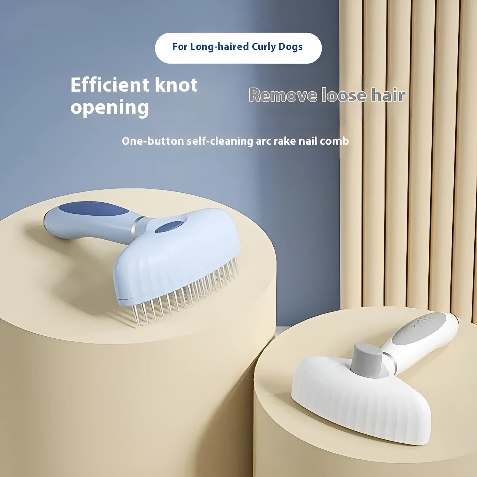 Double row stainless steel pet comb for dog grooming in azure light blue colour