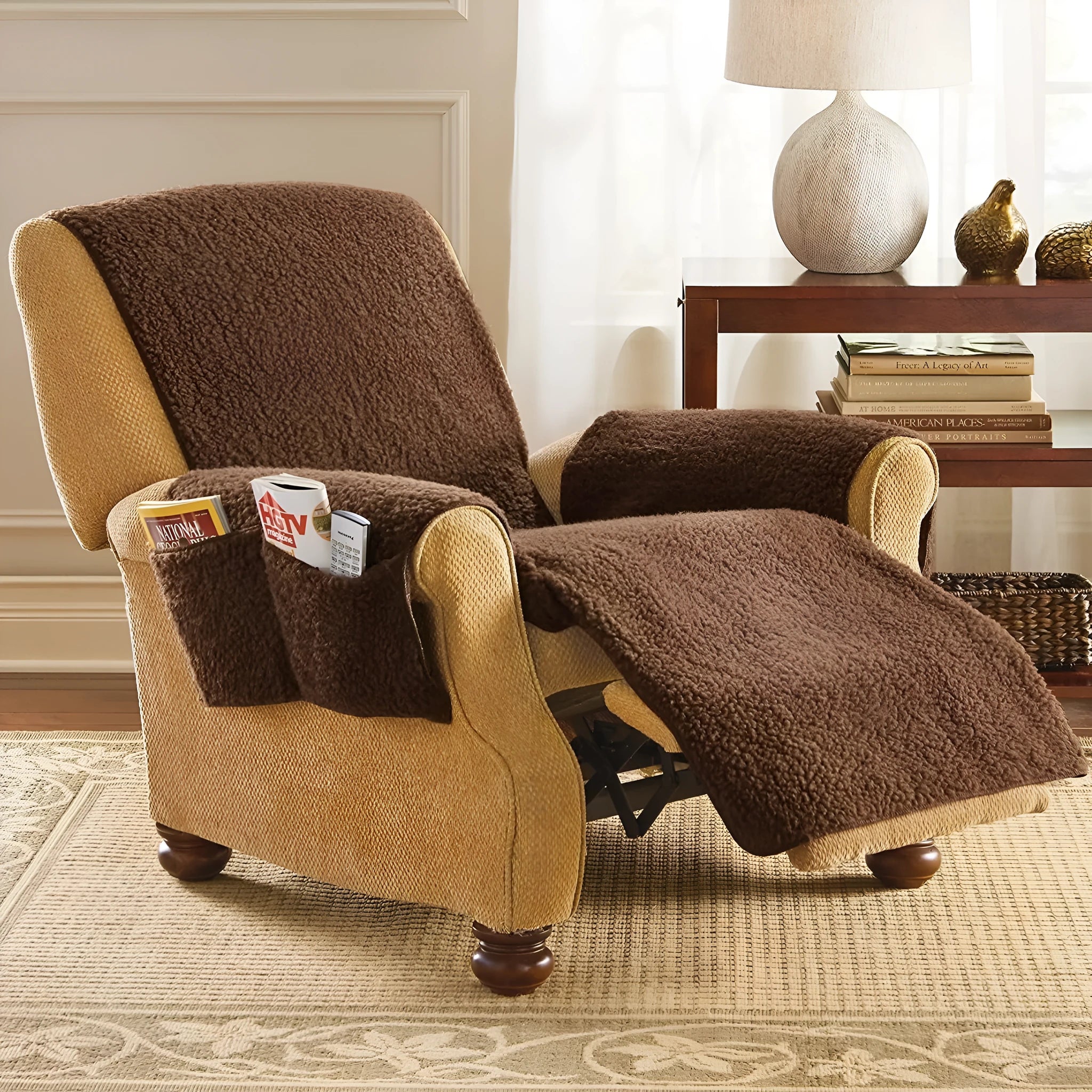 Polyester fibre sofa cushion slipcover shown in a lambswool colour, available in 55cm, 64cm and 71cm seat widths.