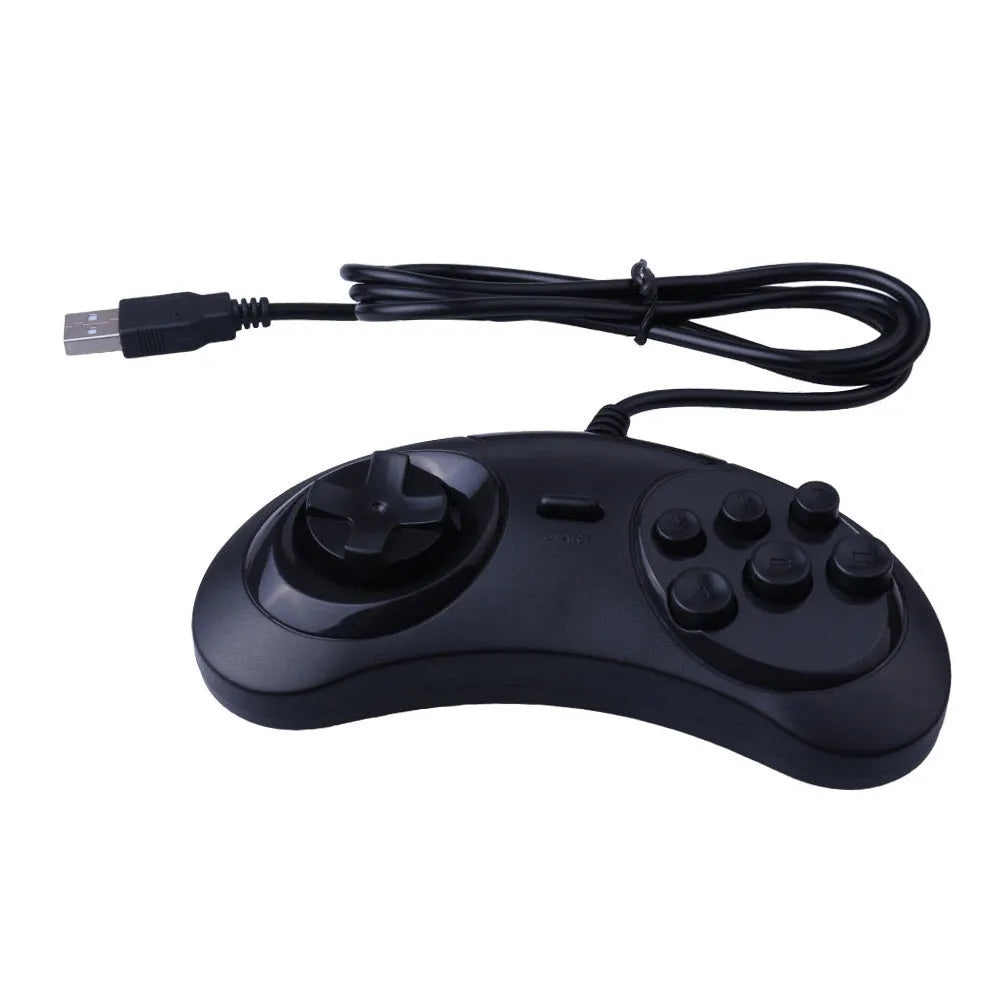 Black Sega-style USB game controller for PC with a 1.8 metre cable.