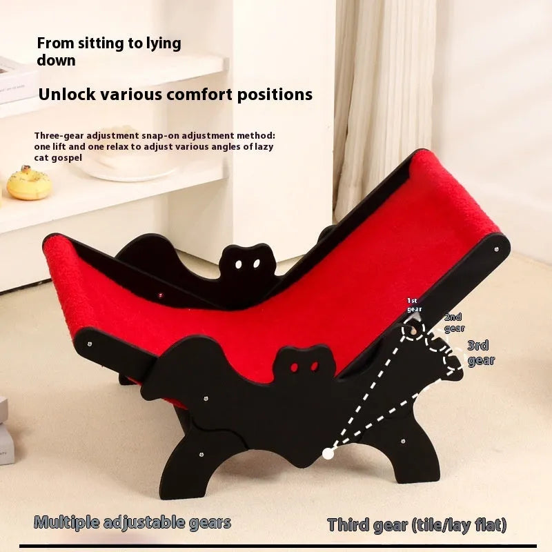 Black and red Halloween themed wooden cat recliner bed with cage enclosure.