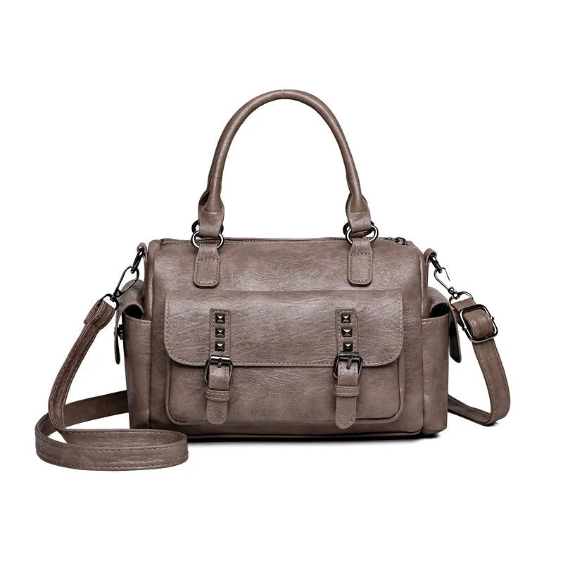 Vintage messenger bag in horizontal square shape with contrast stitching, available in multiple colours