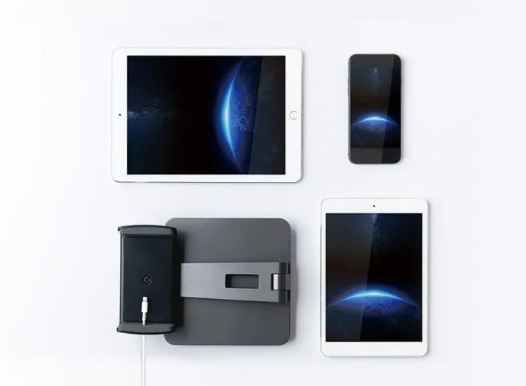 Folding aluminium and ABS phone tablet stand with 360° rotation in silver colour