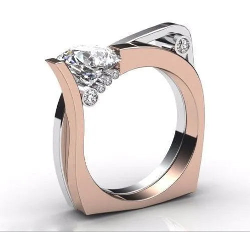 Geometric rose gold alloy ring with zircon stones in women's sizing