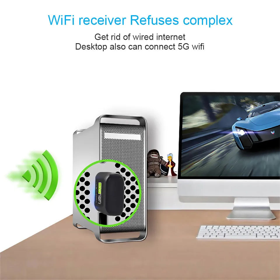 Mini dual band wireless network card USB adapter 27x14x8mm black AC600