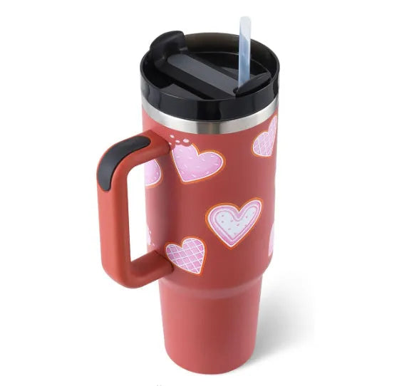 40 oz stainless steel insulated tumbler with handle and straw in multiple colours