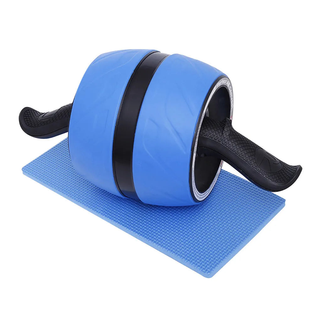 Blue abdominal wheel with carbon steel spring and rubber wheel on a floor