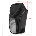 Black motorcycle fuel tank bag measuring 350x170mm attached to a bike