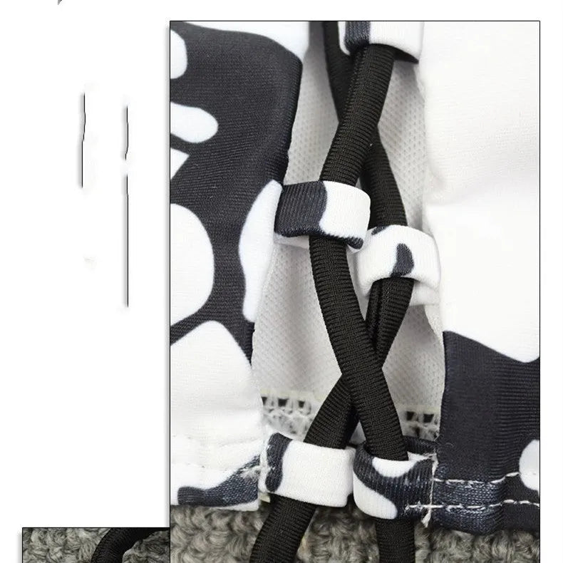 Black and white tie dye two-piece bikini set with chest pad and tied details on the top