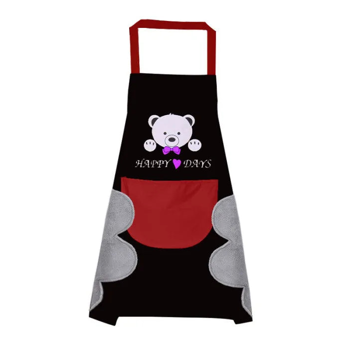 Korean style waterproof kitchen apron with coral velvet backing in 71cm by 72cm size