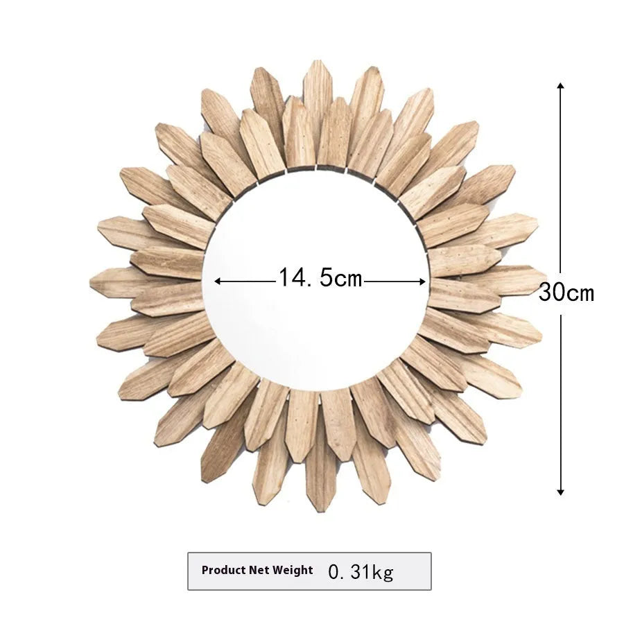 European-style solid wood hanging mirror in baked colour finish on wall