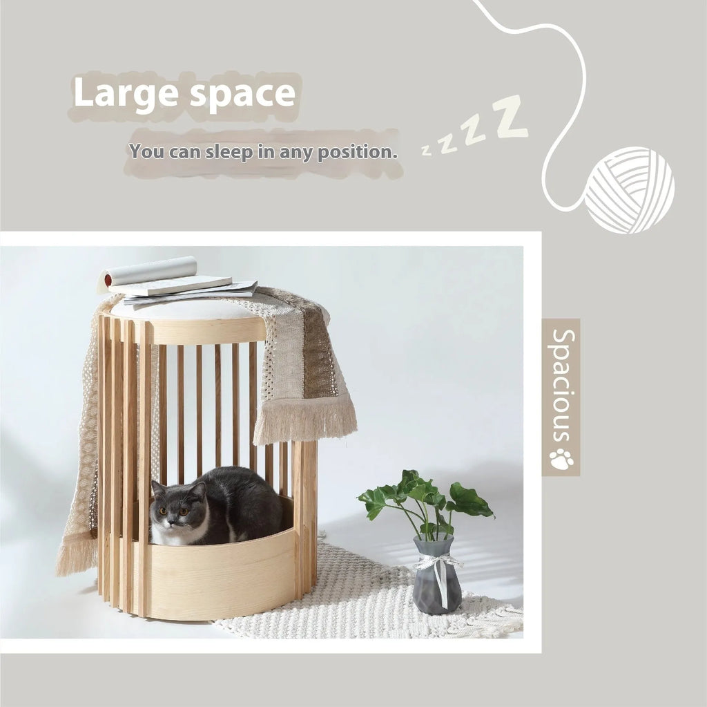 Solid wood column cat climbing frame with pet bed, 40x60cm, bite-resistant, simple style