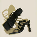Beige stretch slip-on PU high heel shoe for women with profiled heel